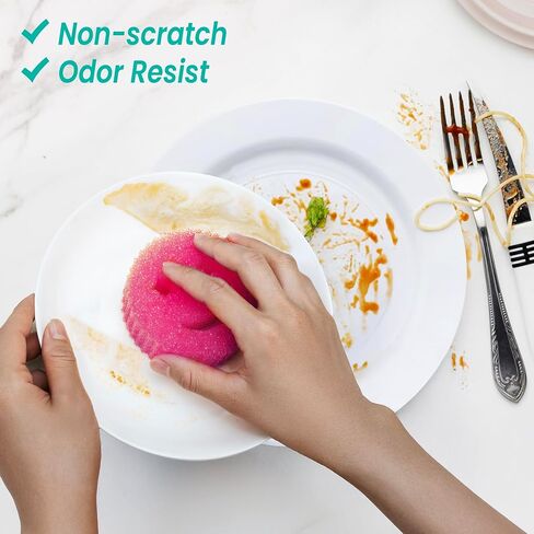 HELIME Scrub Sponge Dish Scrubber, Non Scratch Multipurpose Sponges, Temperature Controlled Dual Sided Cleaning Pads, Durable BPA Free and Odor Resistant Polymer Foam, Safe for Kitchen, Bathroom in Saudi Arabia