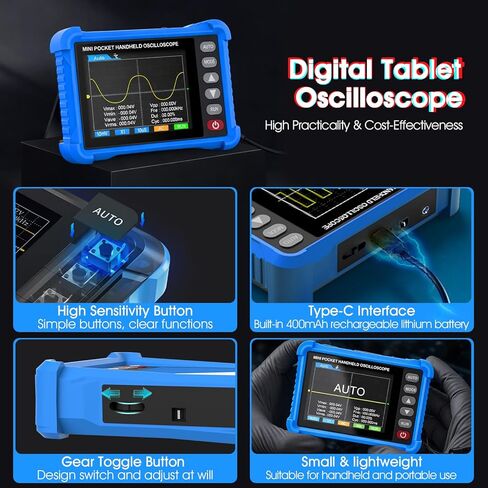 Handheld Oscilloscope, 2.8" TFT Digital Tablet Oscilloscope with 250KHz Bandwidth, 2.5MS/s High Sampling Rate, Auto Trigger, Portable Mini Oscilloscope Kit for Home, Electricians, DIYer in Saudi Arabia