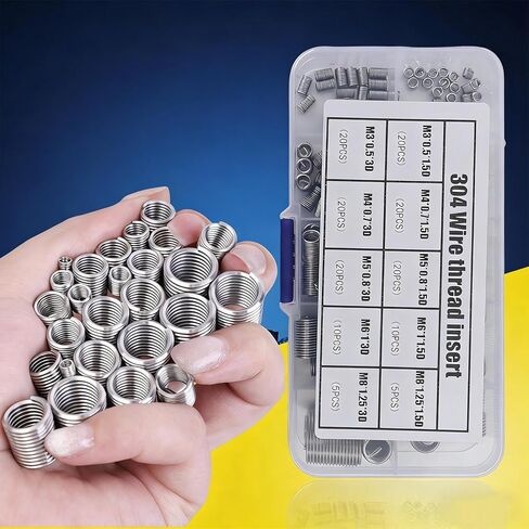 150Pcs/Box 304 Stainless Steel Thread Repair Kit with Helicoil Inserts for M3 M5 M6 M8 Automotive Maintenance Tools (Silver, 12.8x6.8x2.3cm) in Saudi Arabia