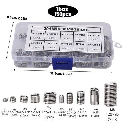 150Pcs/Box 304 Stainless Steel Thread Repair Kit with Helicoil Inserts for M3 M5 M6 M8 Automotive Maintenance Tools (Silver, 12.8x6.8x2.3cm) in Saudi Arabia