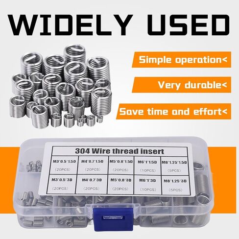 150Pcs/Box 304 Stainless Steel Thread Repair Kit with Helicoil Inserts for M3 M5 M6 M8 Automotive Maintenance Tools (Silver, 12.8x6.8x2.3cm) in Saudi Arabia
