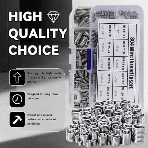 150Pcs/Box 304 Stainless Steel Thread Repair Kit with Helicoil Inserts for M3 M5 M6 M8 Automotive Maintenance Tools (Silver, 12.8x6.8x2.3cm) in Saudi Arabia