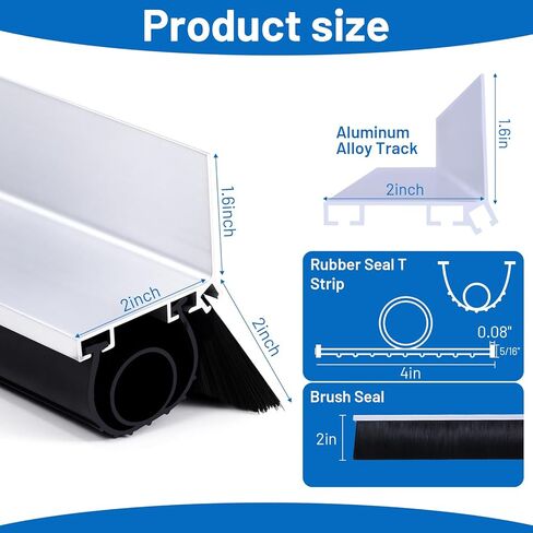 16.5FT Universal Garage Door Seals Kits，Weatherproofing Garage Door Brush Seal, U + O Heavy Duty Garage Door Seal Bottom,Aluminum Track Retainer Base and Brush Kit, Suitable for Steel、Wooden Doors in Kuwait