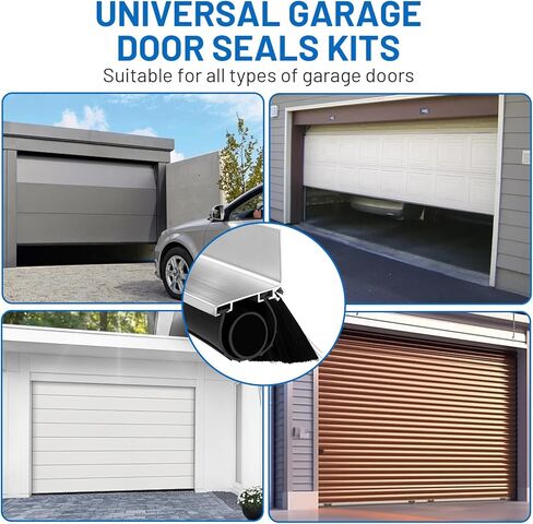 16.5FT Universal Garage Door Seals Kits，Weatherproofing Garage Door Brush Seal, U + O Heavy Duty Garage Door Seal Bottom,Aluminum Track Retainer Base and Brush Kit, Suitable for Steel、Wooden Doors in Kuwait
