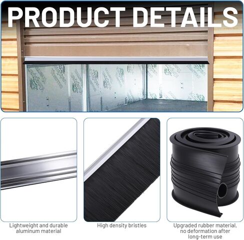 16.5FT Universal Garage Door Seals Kits，Weatherproofing Garage Door Brush Seal, U + O Heavy Duty Garage Door Seal Bottom,Aluminum Track Retainer Base and Brush Kit, Suitable for Steel、Wooden Doors in Kuwait