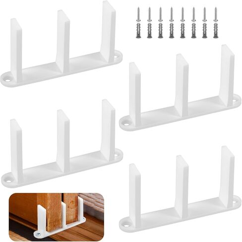 4 Pack White Sliding Closet Door Floor Guide - Pocket Door Bottom Bracket, Sliding Door Hardware Fit for 1-3/8" Width Door with Screws in Saudi Arabia