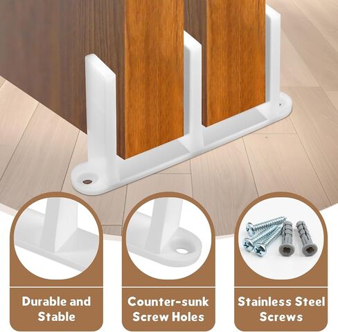 4 Pack White Sliding Closet Door Floor Guide - Pocket Door Bottom Bracket, Sliding Door Hardware Fit for 1-3/8" Width Door with Screws in Saudi Arabia