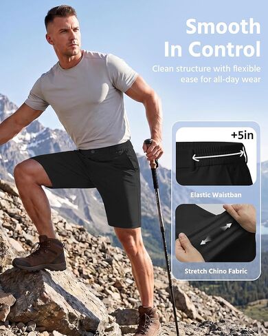 Wulcea Men's Golf Shorts 9" Chino Stretch Fabric Elastic Waist Quick Dry Water Resistant Casual Dress Work with Phone Pocket in Saudi Arabia