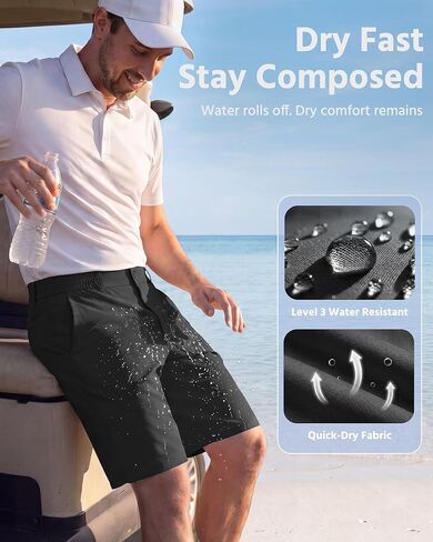 Wulcea Men's Golf Shorts 9" Chino Stretch Fabric Elastic Waist Quick Dry Water Resistant Casual Dress Work with Phone Pocket in Saudi Arabia
