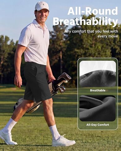 Wulcea Men's Golf Shorts 9" Chino Stretch Fabric Elastic Waist Quick Dry Water Resistant Casual Dress Work with Phone Pocket in Saudi Arabia