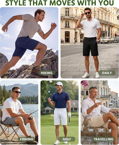 Wulcea Men's Golf Shorts 9" Chino Stretch Fabric Elastic Waist Quick Dry Water Resistant Casual Dress Work with Phone Pocket in Saudi Arabia