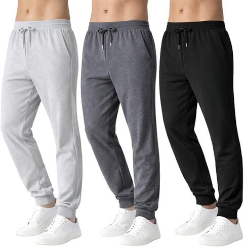 BROOKLYN'S BEST Pack of 3 سراويل رياضية من الصوف للرجال مع جيوب ورباط، بنطال رياضي ناعم ودافئ in Kuwait