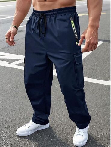 Men’s Cargo Pants Elastic Waist with Drawstring Casual Jogger Pants with Large Pockets for Hiking and Daily Wear in Saudi Arabia