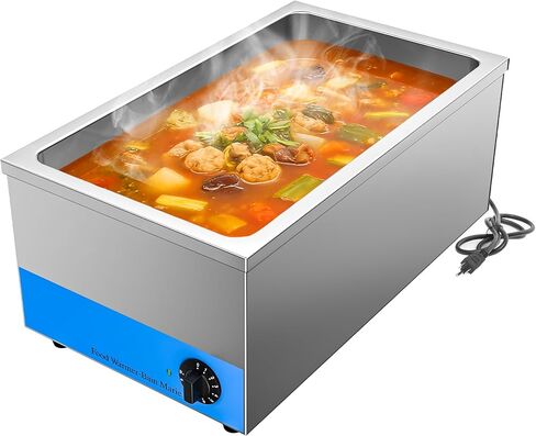 Commercial Electric Food Warmer, 12" x 20" x 6.3" Single-Well Stainless Steel Well Food Heater, Bain Marie, Adjustable Temp. & Automatic Shutoff, for Buffet Hotel Restaurant, CSA Certified in Saudi Arabia