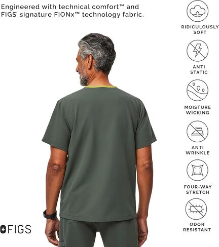 FIGS Chisec Three-Pocket Scrub Top for Men – Moss, M in Saudi Arabia