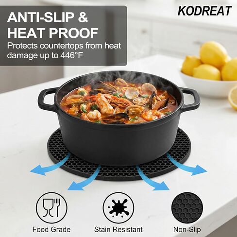 4 Pack Silicone Trivets for Hot Dishes, Heat-Resistant Non-Slip Hot Pads for Kitchen Countertops and Tables, Food-Grade Thick Silicone Mats (Black) in Saudi Arabia