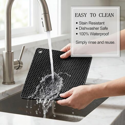 4 Pack Silicone Trivets for Hot Dishes, Heat-Resistant Non-Slip Hot Pads for Kitchen Countertops and Tables, Food-Grade Thick Silicone Mats (Black) in Saudi Arabia