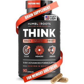 All-Natural Brain Supplement for Memory and Focus - Caffeine-Free Long-Term Cognitive Support - 10 Nootropic Ingredients Including Lion’s Mane, Bacopa, Turmeric, Ginkgo & Huperzine A - 90 Capsules in Saudi Arabia