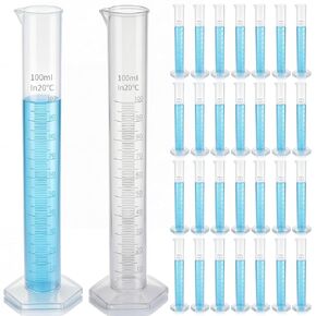 Xuhal 30 Pack 100ml Transparent Plastic Graduated Cylinder Bulk, Measuring Cylinder Set 2-sided Marking Clear Plastic Lab Cylinders Science Measuring Cylinders Spour Spout for Science Laboratory Use in Saudi Arabia