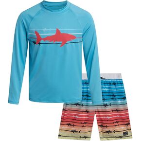 Big Chill Boys Rash Guard Set - 2 Piece UPF 50+ Boys Swim Trunks & Long Sleeve Boy Swim Shirt Youth Bathing Suit Swimwear Set in Saudi Arabia