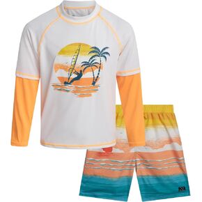 مجموعة السباحة للأولاد من Big Chill - مجموعة السباحة للأولاد Rash Guard - UPF 50+ Rash Guard بأكمام طويلة وقميص سباحة قصير (4-14) in Kuwait