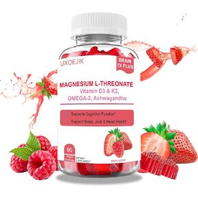 Magnesium L-Threonate Gummies - with Vitamin D, K2 & Omega-3 Fish Oil - Brain Health, Memory and Sleep Support - Vegan Non-GMO, Natural Berry Flavor (90) in Saudi Arabia