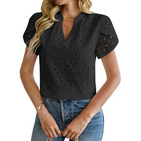 SOFIA'S CHOICE Women's V Neck Short Sleeve Business Casual Tops Dressy Blouse Work Top in Saudi Arabia