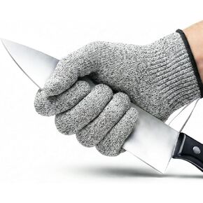 Safe & Savvy Cut Resistant Gloves, 1 Pair, Level 5 Food-Grade & Fiberglass-Free Mandoline Gloves for Oyster Shucking & Meat Cutting, Wood Carving Gloves, Grey, Machine Washable (Large) in Saudi Arabia