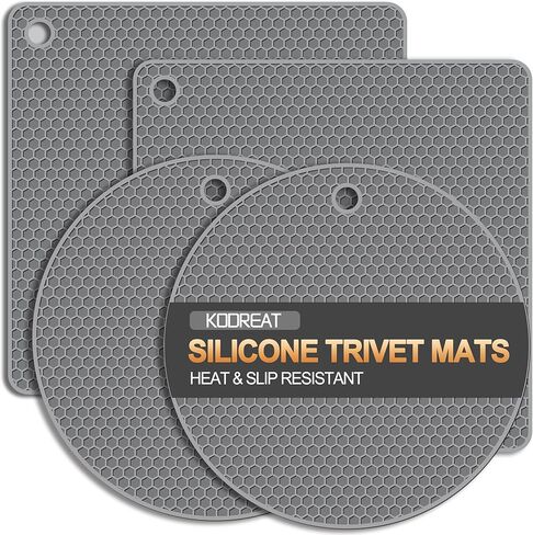 4 Pack Silicone Trivets for Hot Dishes, Heat-Resistant Non-Slip Hot Pads for Kitchen Countertops and Tables, Food-Grade Thick Silicone Mats (Black) in Saudi Arabia