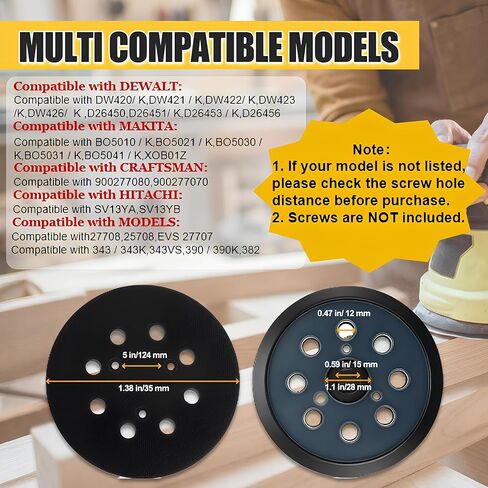وسادة بديلة للصنفرة المدارية مقاس 5 بوصات متوافقة مع DeWalt DW420/DW421/DW422/DW423/DW426، وسادات صنفرة معدنية بحلقة خطافية 8 فتحات مع 50 قطعة من ورق الصنفرة للتلميع بنفسك (60-2000 حبيبة) in Kuwait