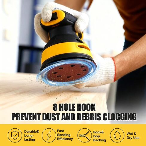 وسادة بديلة للصنفرة المدارية مقاس 5 بوصات متوافقة مع DeWalt DW420/DW421/DW422/DW423/DW426، وسادات صنفرة معدنية بحلقة خطافية 8 فتحات مع 50 قطعة من ورق الصنفرة للتلميع بنفسك (60-2000 حبيبة) in Kuwait