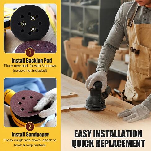 وسادة بديلة للصنفرة المدارية مقاس 5 بوصات متوافقة مع DeWalt DW420/DW421/DW422/DW423/DW426، وسادات صنفرة معدنية بحلقة خطافية 8 فتحات مع 50 قطعة من ورق الصنفرة للتلميع بنفسك (60-2000 حبيبة) in Kuwait