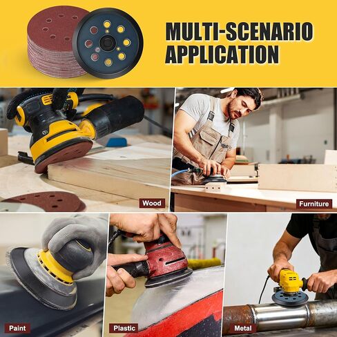 وسادة بديلة للصنفرة المدارية مقاس 5 بوصات متوافقة مع DeWalt DW420/DW421/DW422/DW423/DW426، وسادات صنفرة معدنية بحلقة خطافية 8 فتحات مع 50 قطعة من ورق الصنفرة للتلميع بنفسك (60-2000 حبيبة) in Kuwait