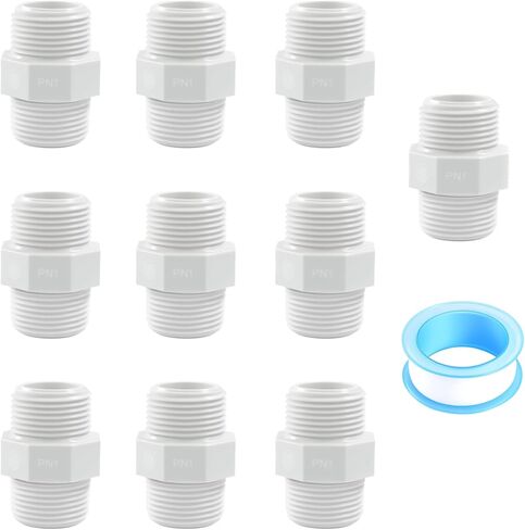 10 عبوات من محول اقتران الحلمة PVC مقاس 3/4 بوصة، موصل خيط ذكر × ذكر (MIPT x MIPT)، تركيب أنابيب PVC NPT مقاس 3/4 بوصة للسباكة الملولبة، أو الاستخدام الصناعي أو المنزلي - رمادي in Saudi Arabia