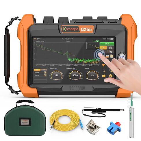 OTDR Fiber Optic Tester SM 1310/1550nm Up to 35/33dB Testing Range 120KM, KomShine QX65 OTDR Built-in VFL OPM OLS RJ45 WiFi+Bidirectional Test+Pass Through 1:64 Fiber Splitter+7.0 Inch Touch Screen in Saudi Arabia