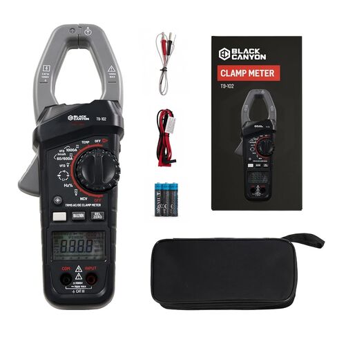 جهاز قياس المشبك الرقمي من بلاك كانيون - TRMS AC/DC Clamp Multimeter 1000A، مقياس أمبير، مقياس أمبير DC، تيار التدفق، الجهد الكهربي، المقاومة، السعة، الصمام الثنائي، درجة الحرارة، NCV، إضاءة خلفية LCD in Kuwait