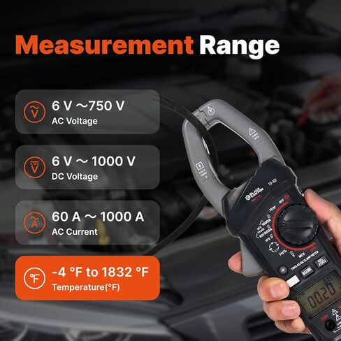 جهاز قياس المشبك الرقمي من بلاك كانيون - TRMS AC/DC Clamp Multimeter 1000A، مقياس أمبير، مقياس أمبير DC، تيار التدفق، الجهد الكهربي، المقاومة، السعة، الصمام الثنائي، درجة الحرارة، NCV، إضاءة خلفية LCD in Kuwait