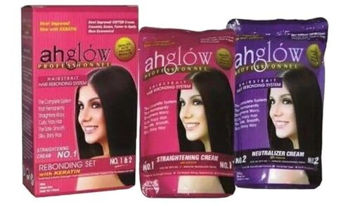 AHGLOW Hair Straightening and Rebonding System with KERATIN. Extra Strength Formula. The Complete System that Straightens Wavy, Curly, Frizzy Hair the Smooth, Silky, Shiny Way! 165 gram pouches in Saudi Arabia