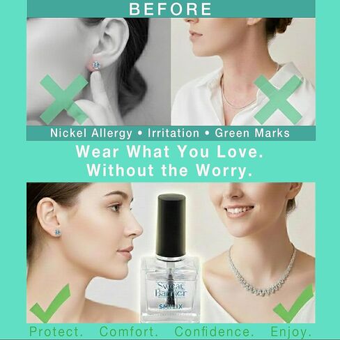 طلاء المجوهرات بحاجز النيكل من SMILIX Sweat Barrier [صنع في اليابان] - تركيبة سريعة الجفاف لمدة 30 ثانية درع غير مرئي للبشرة الحساسة | يساعد على منع الحساسية المعدنية والبشرة الخضراء | سدادة شفافة للأقراط والساعات والقلائد | 11 جرام (المعاطف أكثر من 1000  in Kuwait