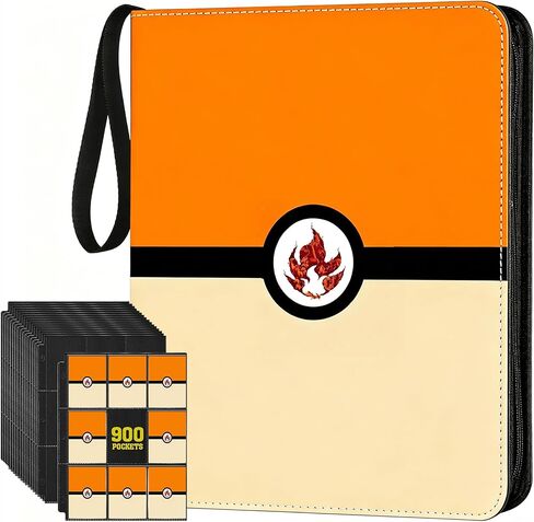 900 Pockets Trading Card Binder with Zipper, 3 Ring Card Album with 50 Side-Loading Pages, Standard Size 2.5" x 3.5" Card Holder for TCG, MTG, Sports & Collectible Cards, Gift for Adults & Kids in Kuwait