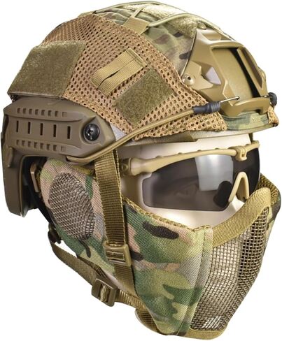 MH Updated Version Fast Tactical Helmet Combined with Foldable Half Face Mesh Mask and Goggles for Paintball CS Game Set in Saudi Arabia