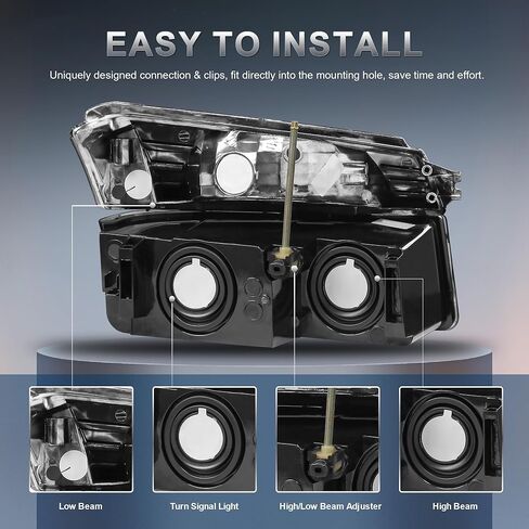 Headlight Assembly Compatible with 2002 2003 2004 2005 2006 Chevy Avalanche with Body Cladding Pickup Bumper Lights w/High/Low Bulb 9005+9006 (included) Black/Clear/Clear in Saudi Arabia