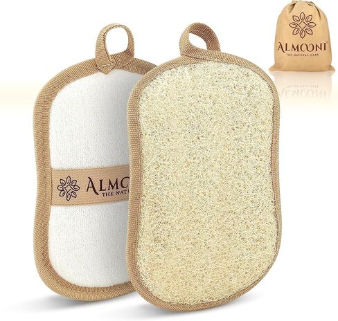 Almooni Premium Exfoliating Loofah Pad Body Scrubber, Made with Natural Egyptian Shower loofa Sponge That Gets You Clean, Not Just Spreading Soap - 2 Count(1 Pack) in Saudi Arabia