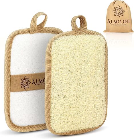 Almooni Premium Exfoliating Loofah Pad Body Scrubber, Made with Natural Egyptian Shower loofa Sponge That Gets You Clean, Not Just Spreading Soap - 2 Count(1 Pack) in Saudi Arabia