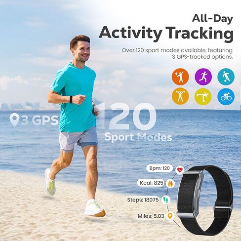 Smart Bracelet Fitness Tracker for Men & Women - 24/7 Heart Rate & Sleep Monitor, Step Counter, 120 sport Modes, Waterproof, Free App, Bluetooth, iOS/Android Compatible. 2 Black Bands (Nylon+Silicone) in Saudi Arabia
