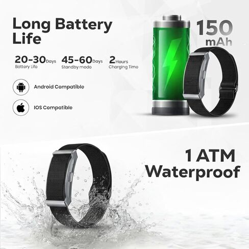 Smart Bracelet Fitness Tracker for Men & Women - 24/7 Heart Rate & Sleep Monitor, Step Counter, 120 sport Modes, Waterproof, Free App, Bluetooth, iOS/Android Compatible. 2 Black Bands (Nylon+Silicone) in Saudi Arabia