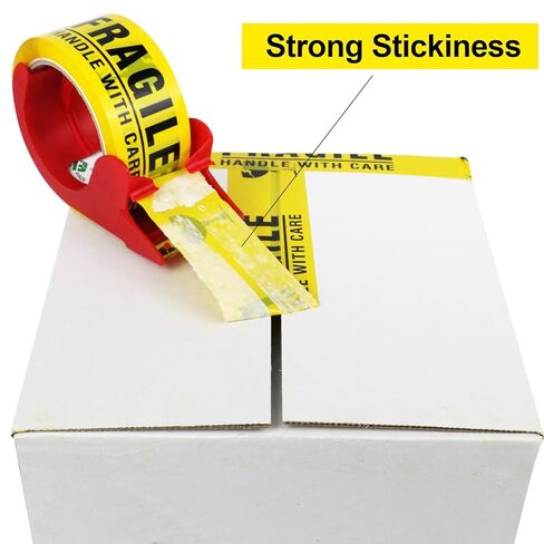 BOMEI PACK Fragile Tape 2 Inch x 180 Feet (60 Yards) 4 Rolls, Yellow Fragiles Tape Handle with Care for Shipping with Dispenser, Heavy Duty Marking Tape for Moving Box in Saudi Arabia