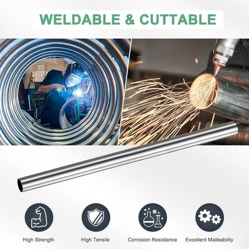 M METERXITY 1-Pack 200mm 304 أنبوب من الفولاذ المقاوم للصدأ، 12 مم OD 0.5 مم سمك الجدار أنابيب من الفولاذ المقاوم للصدأ غير الملحومة للبناء/التصنيع/الصياغة اليدوية، أنبوب معدني مستقيم [0.47x0.02x7.9IN] in Kuwait