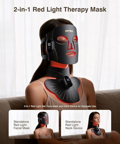 Red Light Therapy for Face and Neck, 4 Modes Cordless Face Mask Light Therapy with Neck Masks, 850nm Infrared & Red Light Mask, 2000mAh Rechargeable Light Therapy Skin Care at Home (680 Beads) in Saudi Arabia