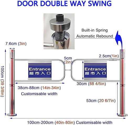 Stainless Steel Automatic Rebound Swing Gate - One-Way Door for Libraries, Stores, Shopping Malls - Left/Right Post-Mounted 190x100cm Entrance & Exit Solution in Saudi Arabia